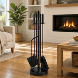 Reliable Black Steel Fireplace Tool Set