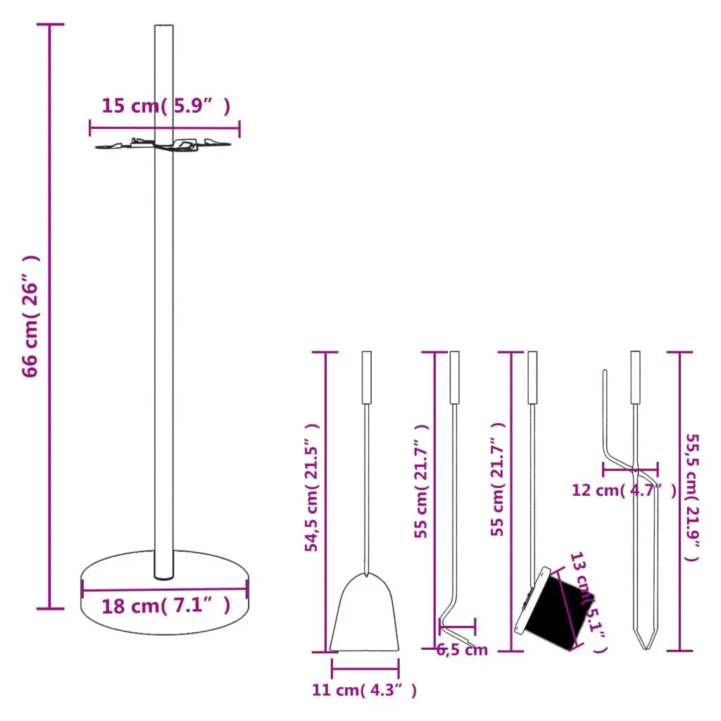 Black Steel Fireplace Tool Set