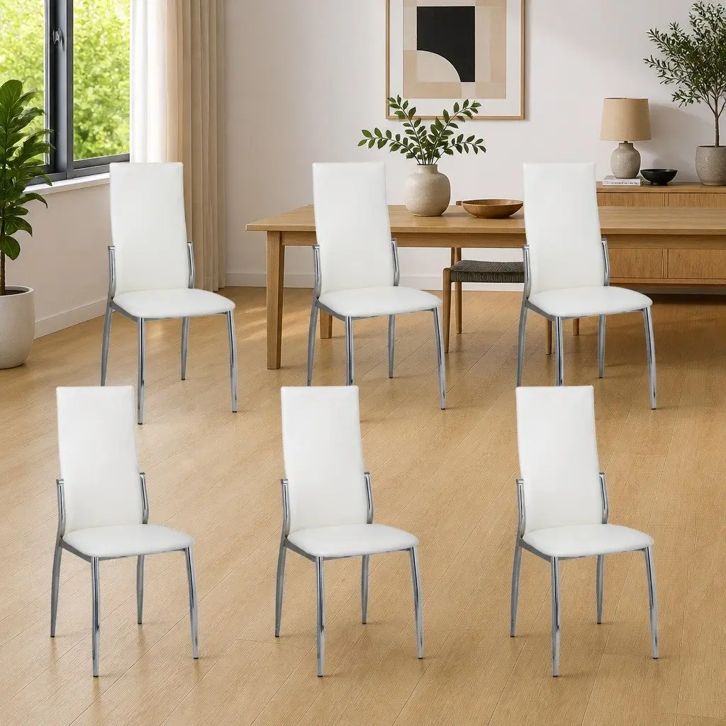 Dining Chairs Set of 6 High Back White Kitchen Room Seating