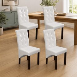 Dining Chairs Set of 4 White Faux Leather Ergonomic Kitchen Seat Padded Backrest