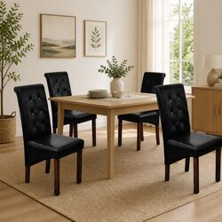Comfortable Black Faux Leather Dining Chairs Set of 4