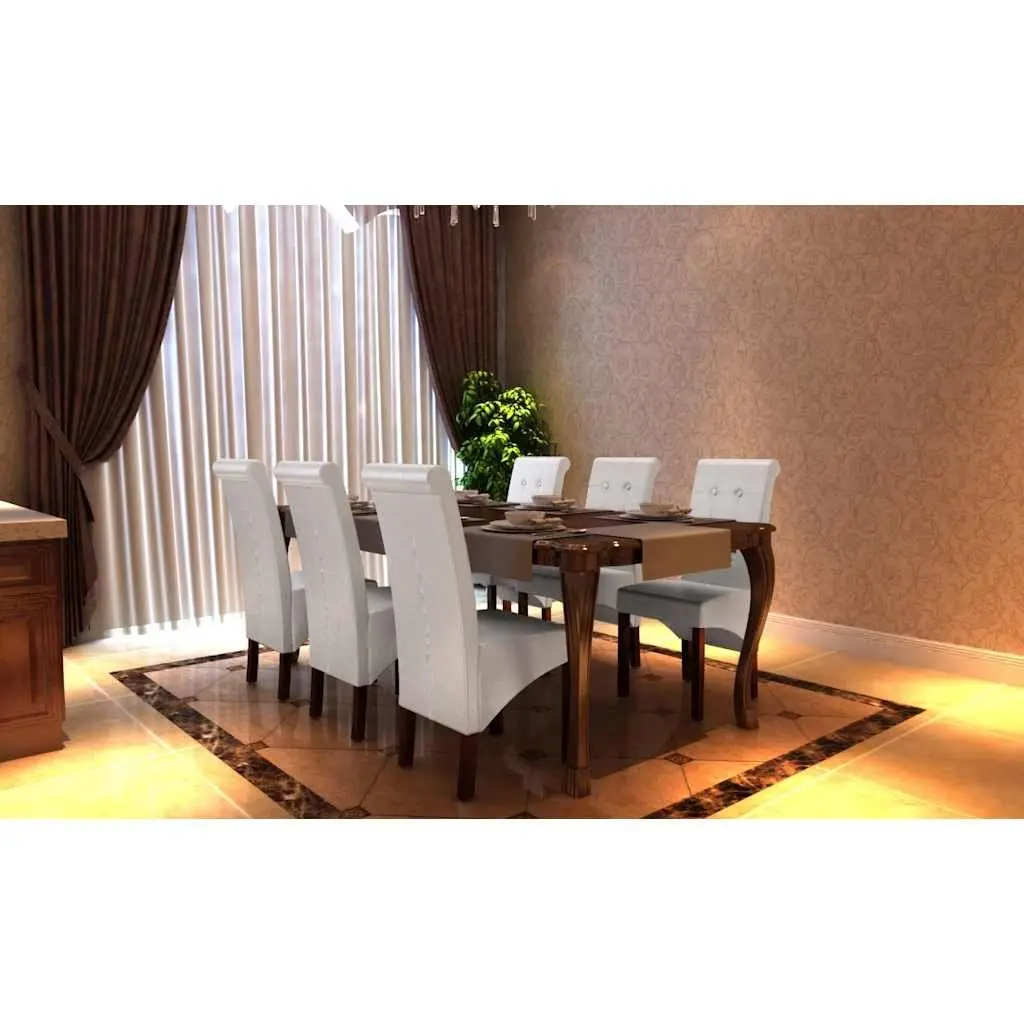 Dining Chairs Set of 6 Ergonomic Kitchen Seating White Faux Leather