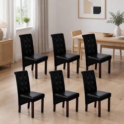 Comfortable 6-Piece Black Dining Chairs with Antique Design