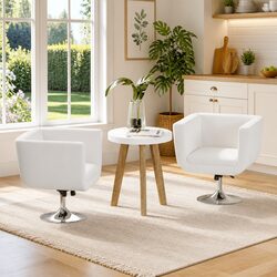 Bar Chairs 2 pcs White Swivel Armchairs Height Adjustable Padded Seat Office