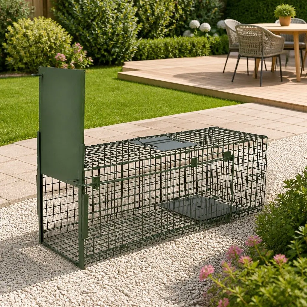 Live Animal Trap 1 Door Green Humane Capture Cage Foldable Handle