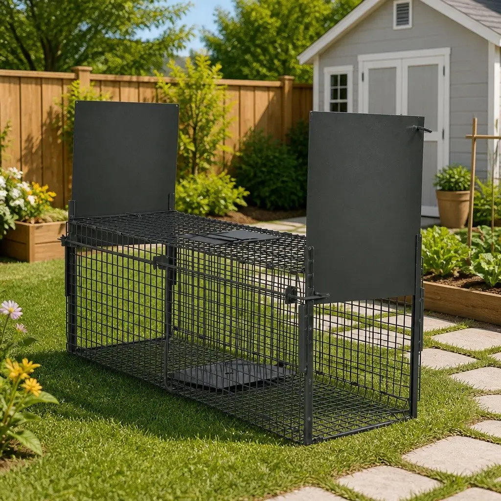 Live Animal Trap Cage 2 Door Green Foldable Handle Pest Control Outdoor