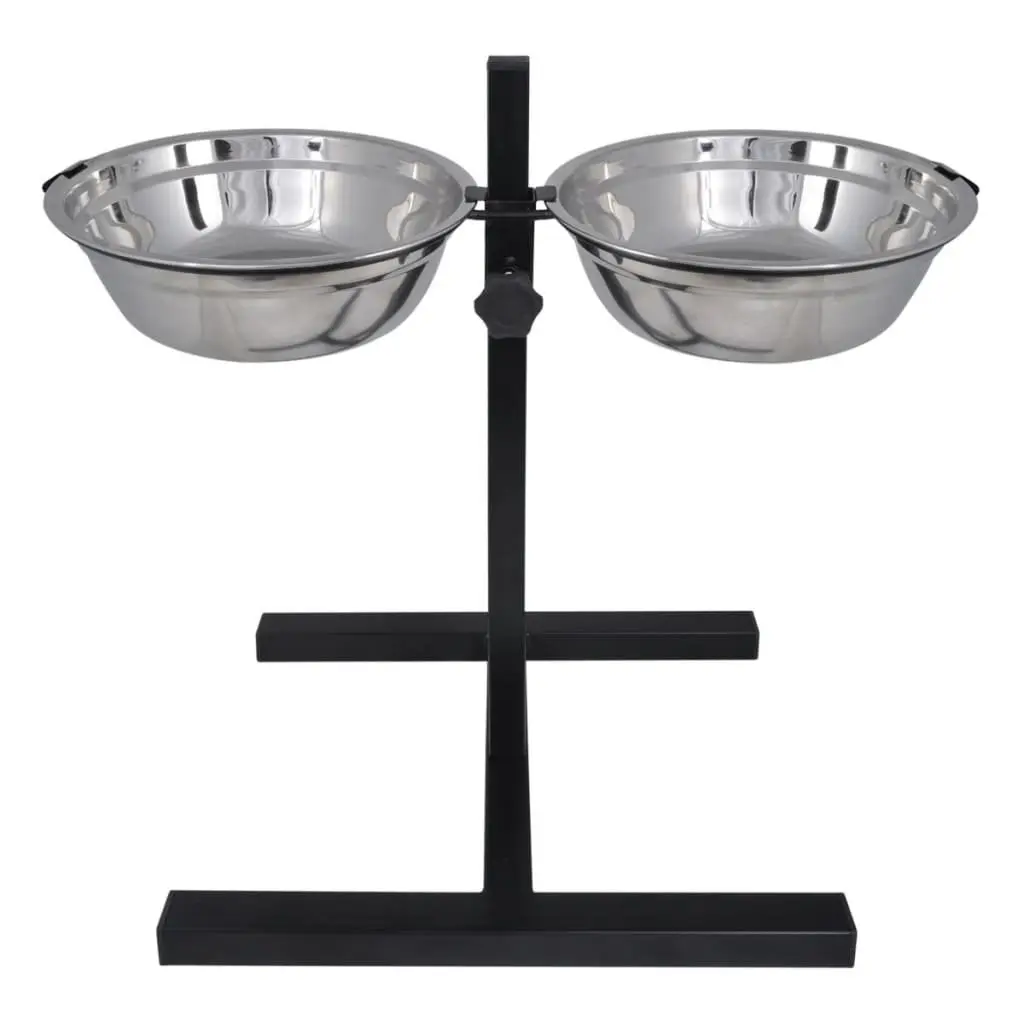 Double Diner Pet Feeding Stand Adjustable Height 2 Bowls Silver