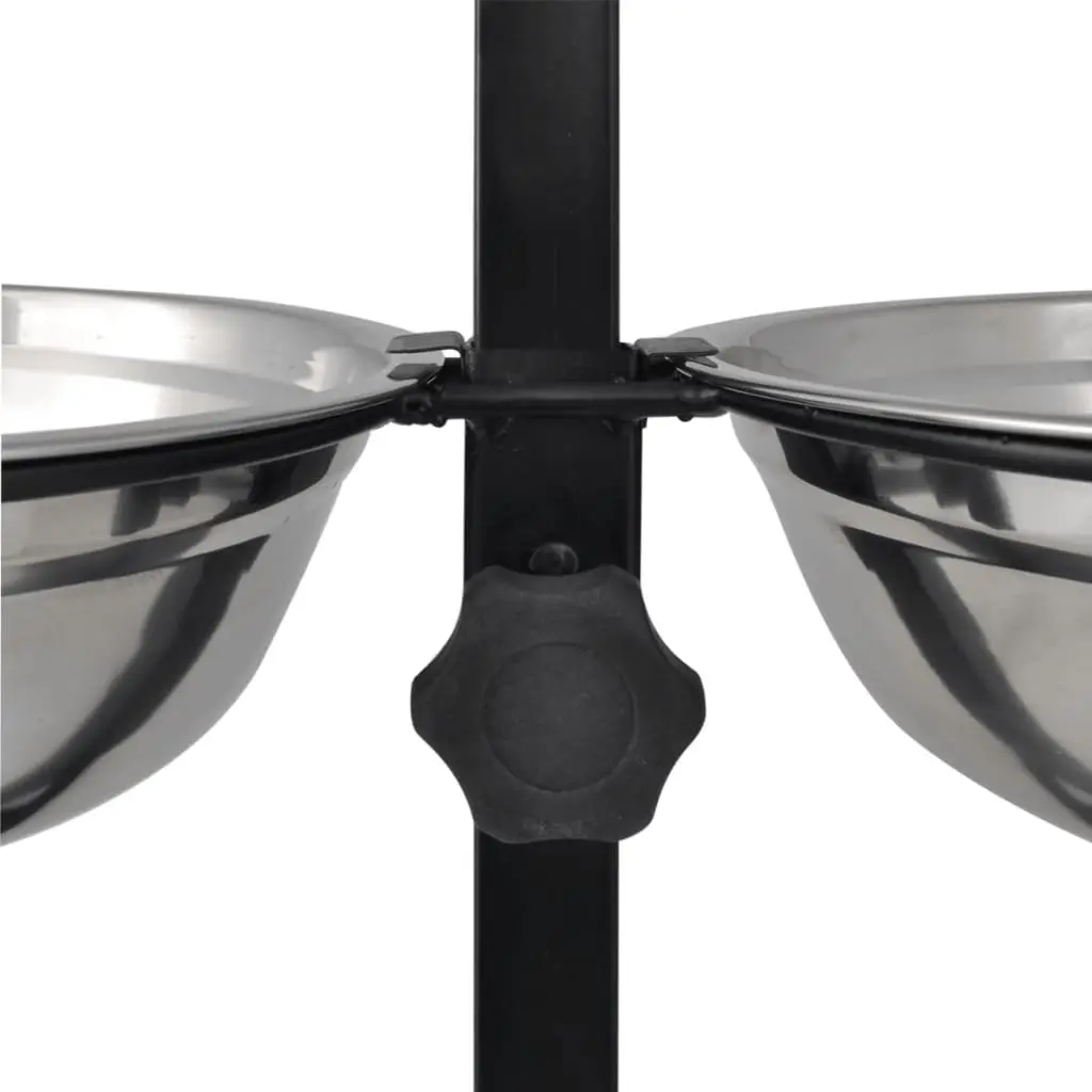Double Diner Pet Feeding Stand Adjustable Height 2 Bowls Silver