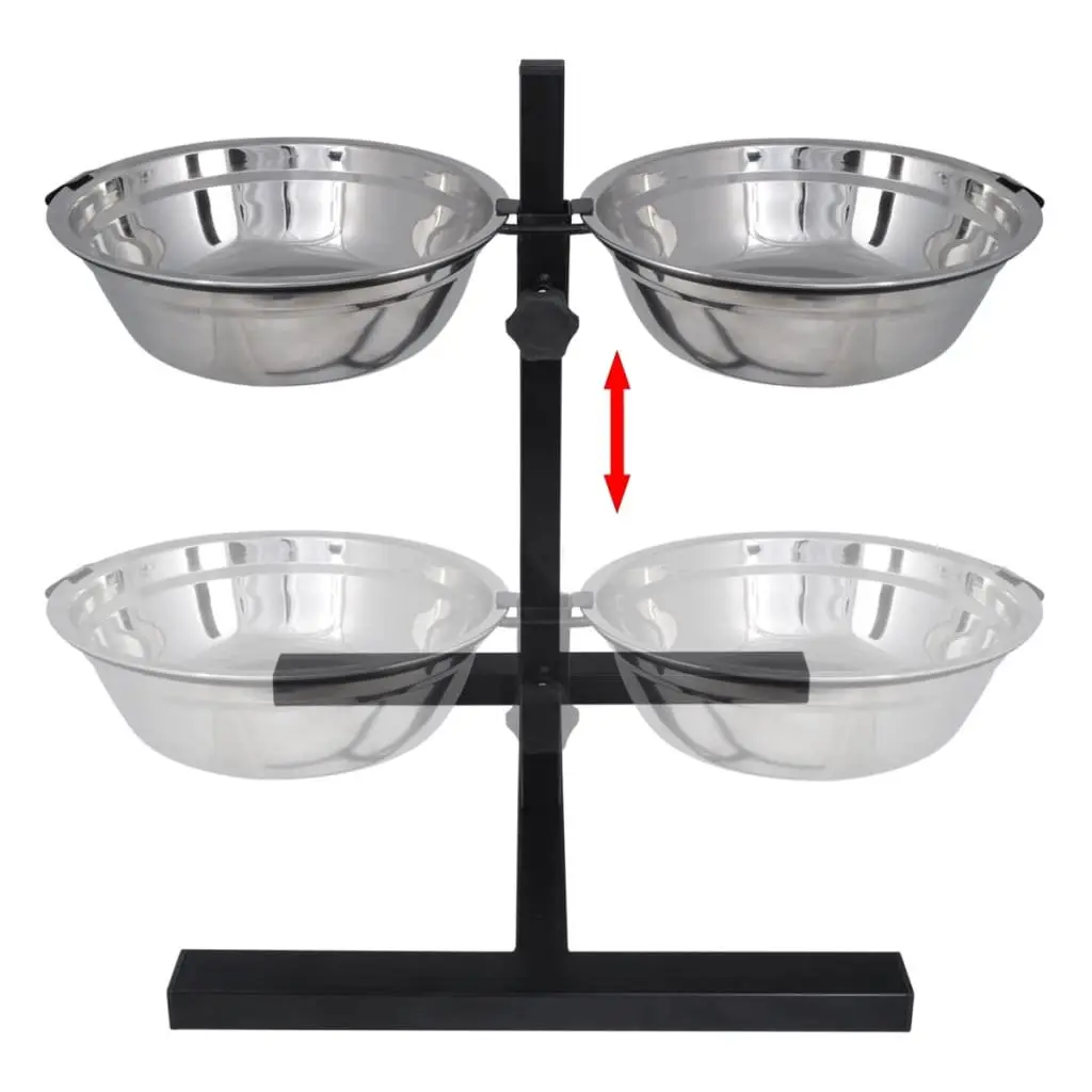 Double Diner Pet Feeding Stand Adjustable Height 2 Bowls Silver