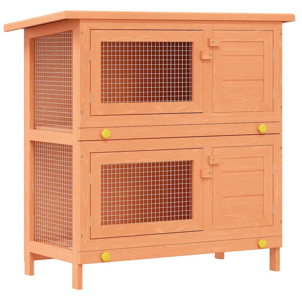 Rabbit Hutch Small Animal House Wooden Enclosure Two Tier Brown