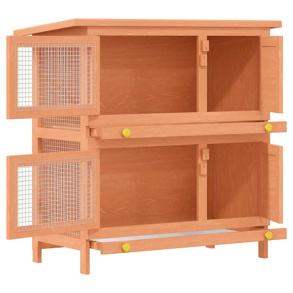 Rabbit Hutch Small Animal House Wooden Enclosure Two Tier Brown