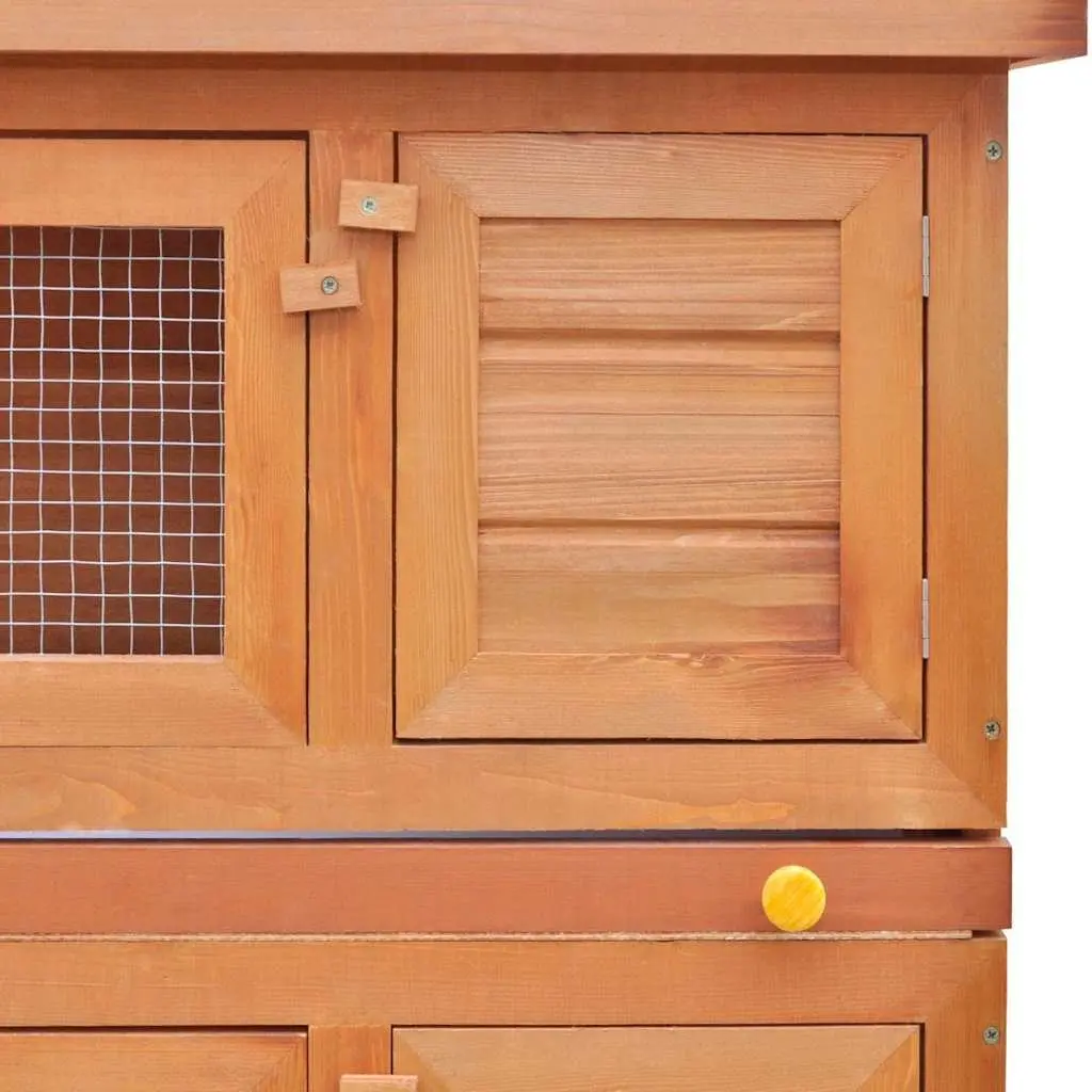 Rabbit Hutch Small Animal House Wooden Enclosure Two Tier Brown
