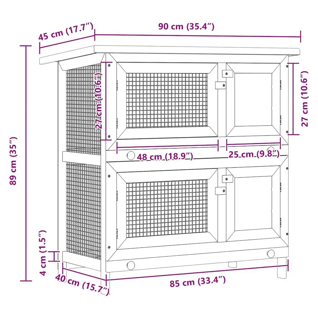 Rabbit Hutch Small Animal House Wooden Enclosure Two Tier Brown