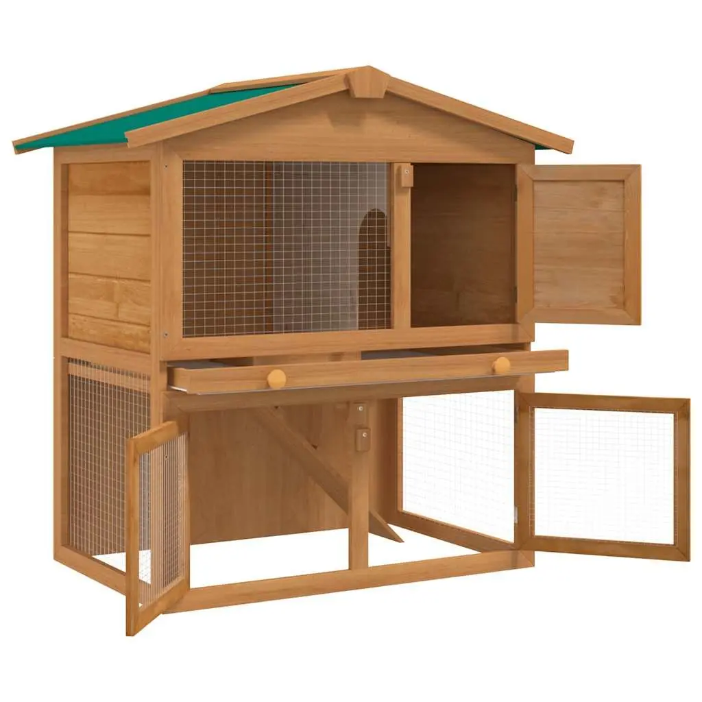 Rabbit Hutch Small Animal House 2 Tier 3 Doors Wood Brown Outdoor Enclosure