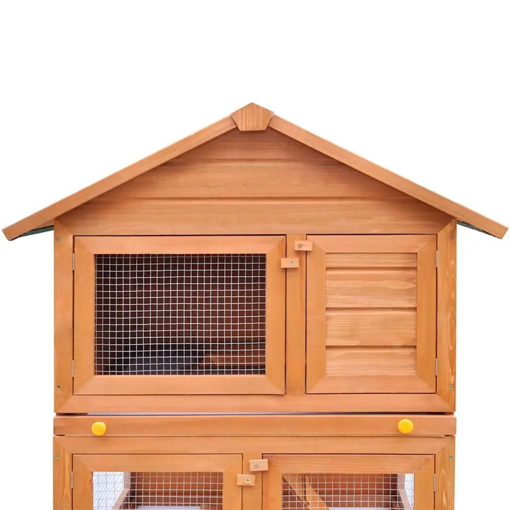 Rabbit Hutch 3 Layer Small Animal Cage Wood Outdoor Enclosure Brown