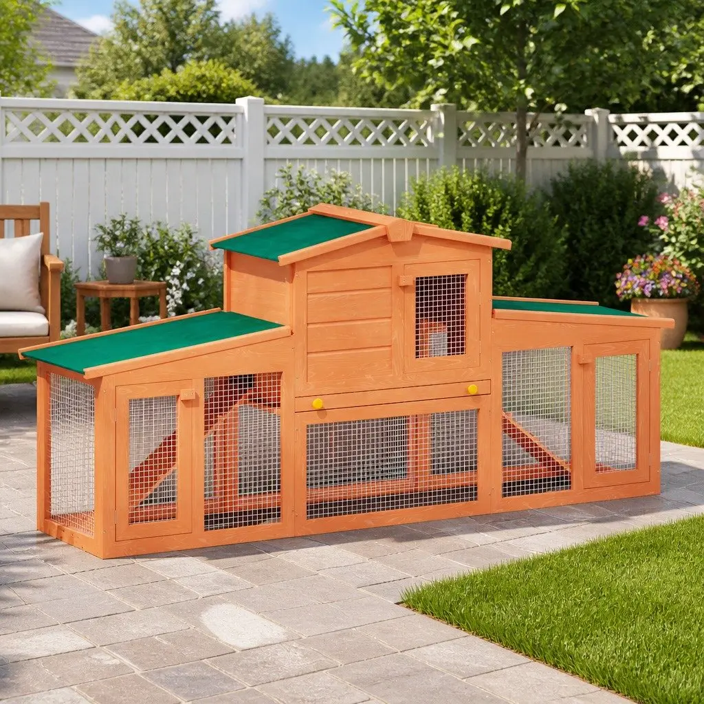 Wooden Rabbit Hutch Two Storey Small Animal Cage Brown