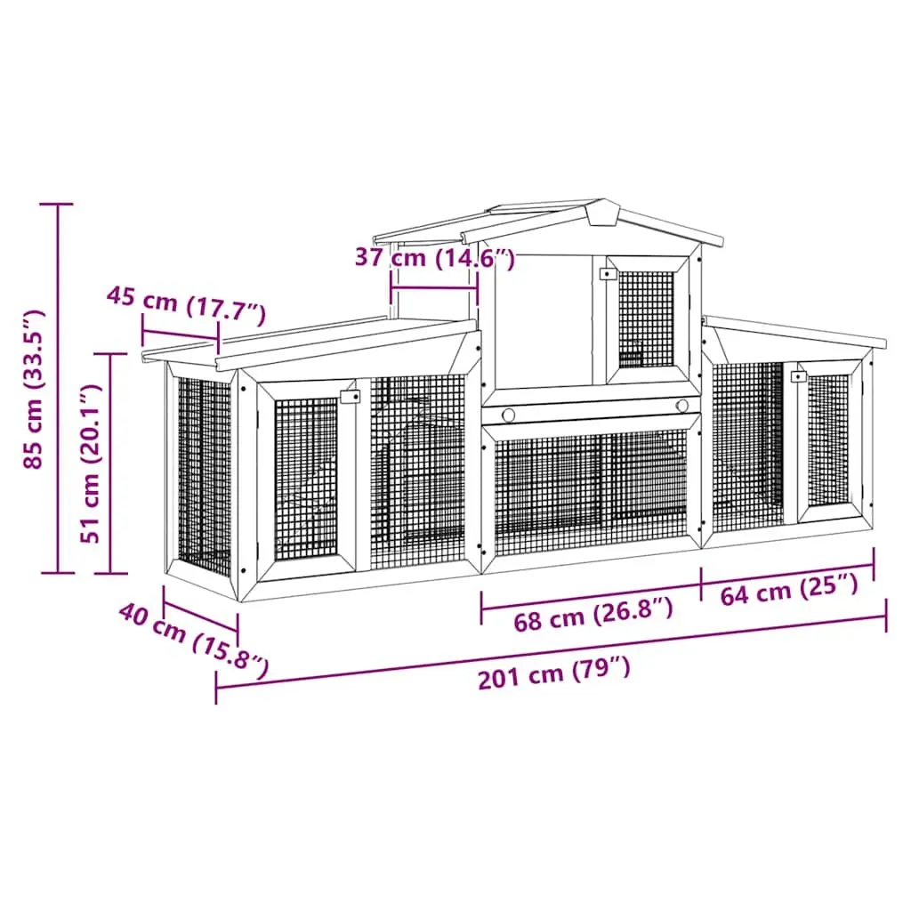 Wooden Rabbit Hutch Two Storey Small Animal Cage Brown