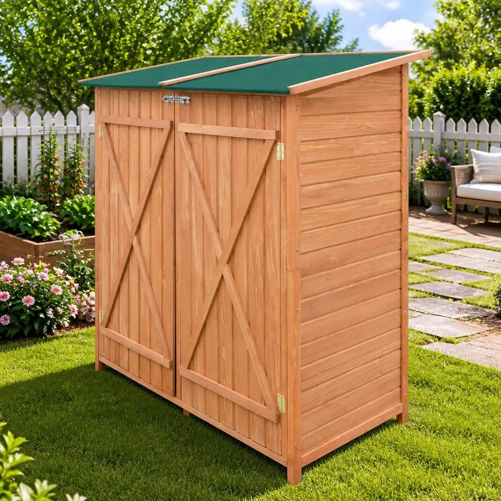Wooden Garden Tool Shed Storage Room Outdoor Structure Large Brown