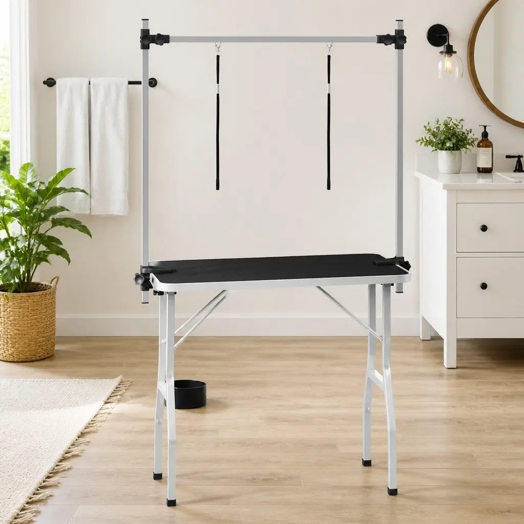 Dog Grooming Table Foldable Professional Adjustable Arm Black