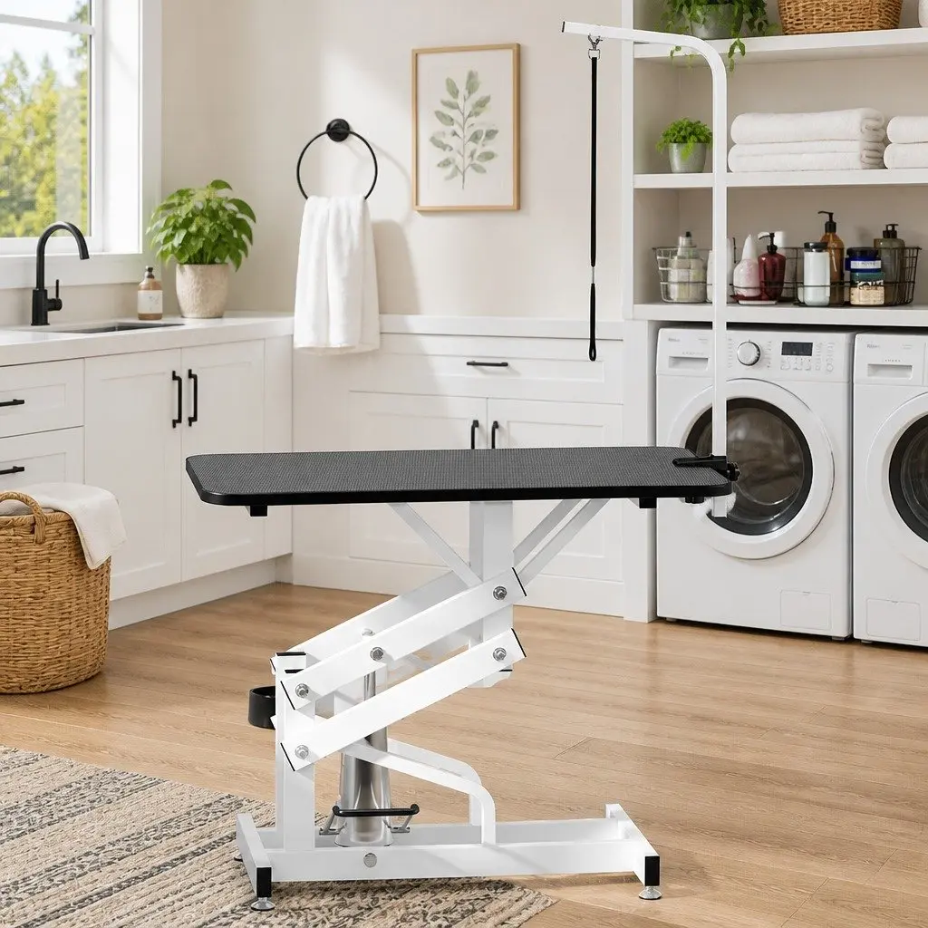 Hydraulic Grooming Table Adjustable for Dogs Cats Portable Mobile Black