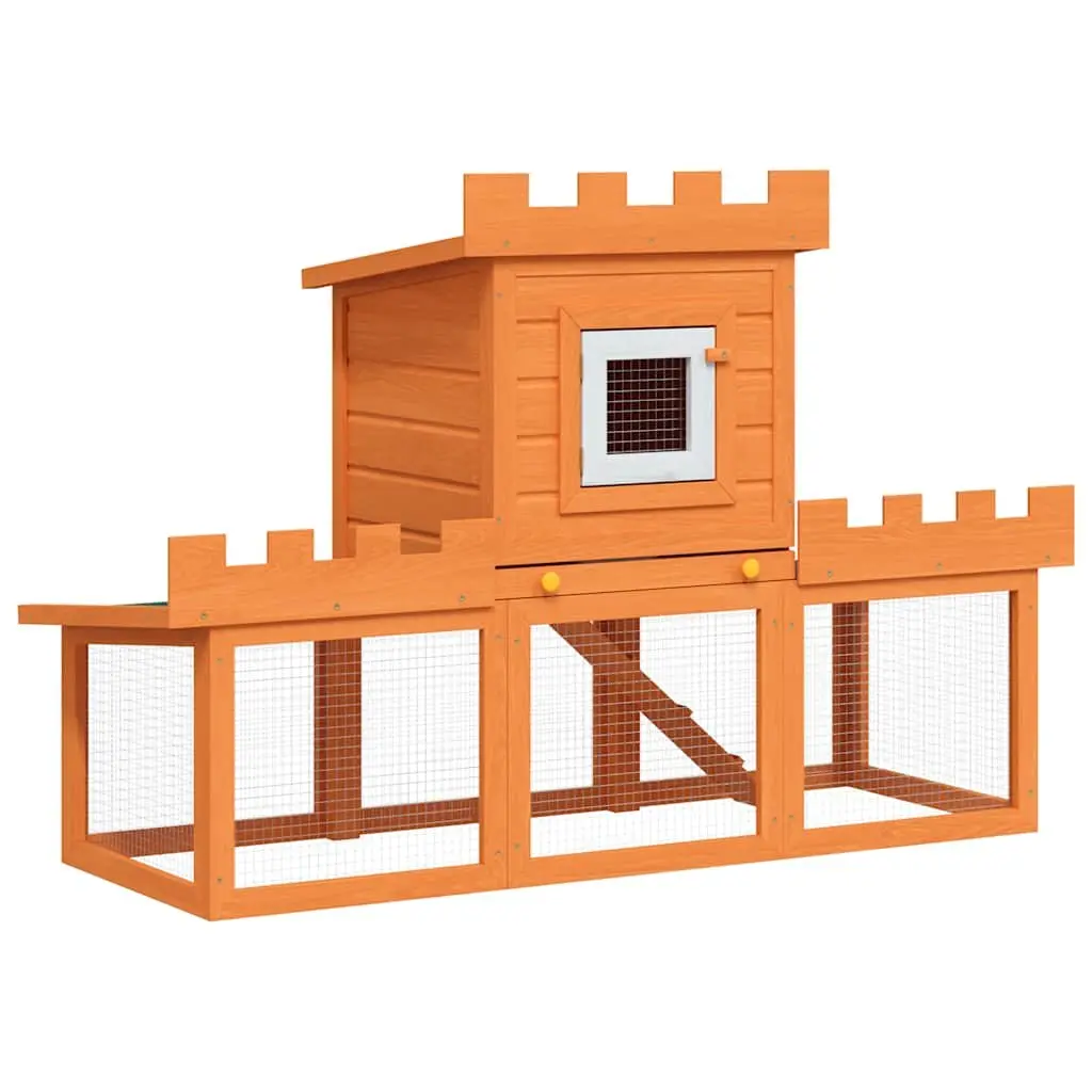 Outdoor Rabbit Hutch Large 2 Layer Cage House Small Animal Enclosure Brown Pine Wood