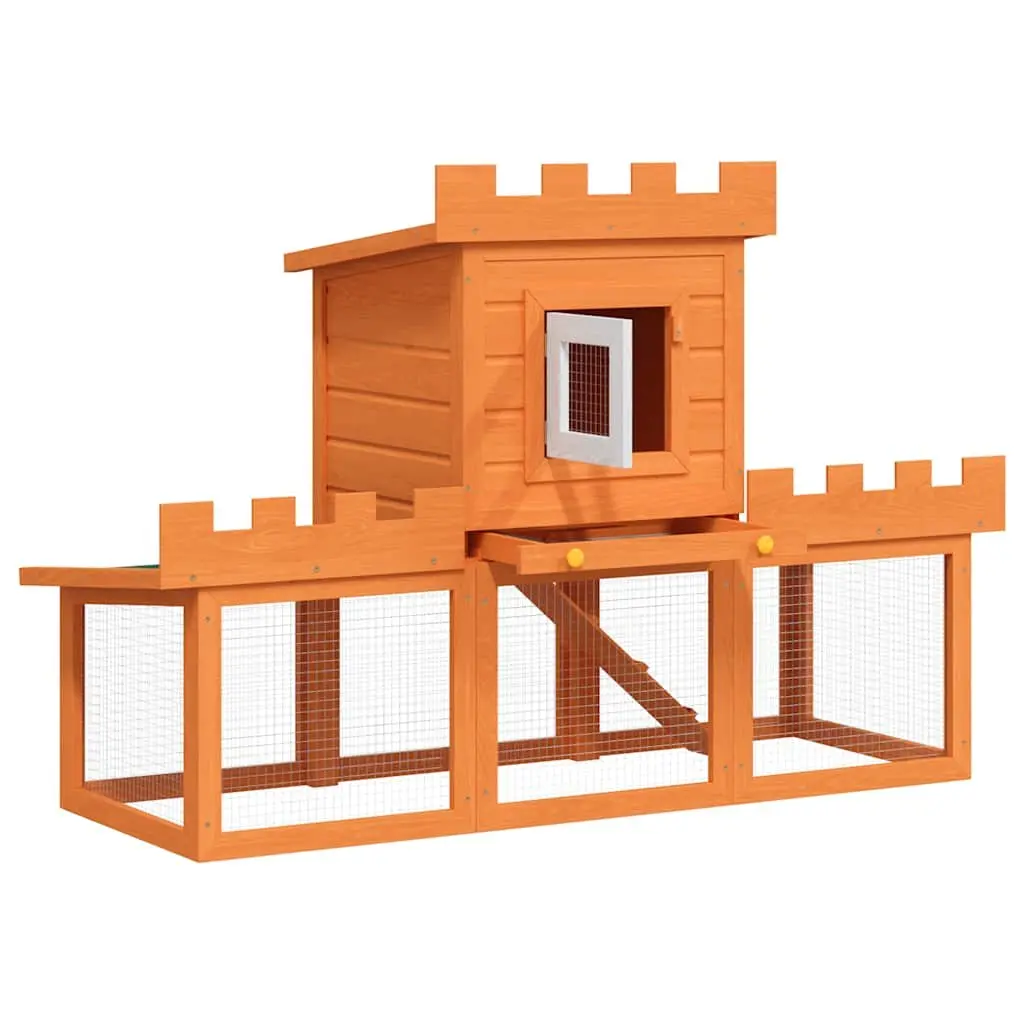Outdoor Rabbit Hutch Large 2 Layer Cage House Small Animal Enclosure Brown Pine Wood