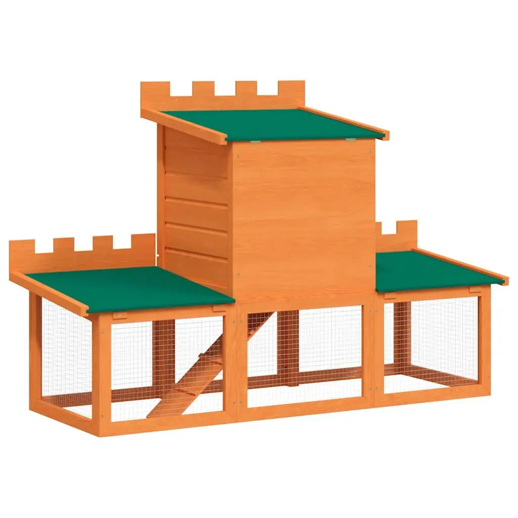 Outdoor Rabbit Hutch Large 2 Layer Cage House Small Animal Enclosure Brown Pine Wood