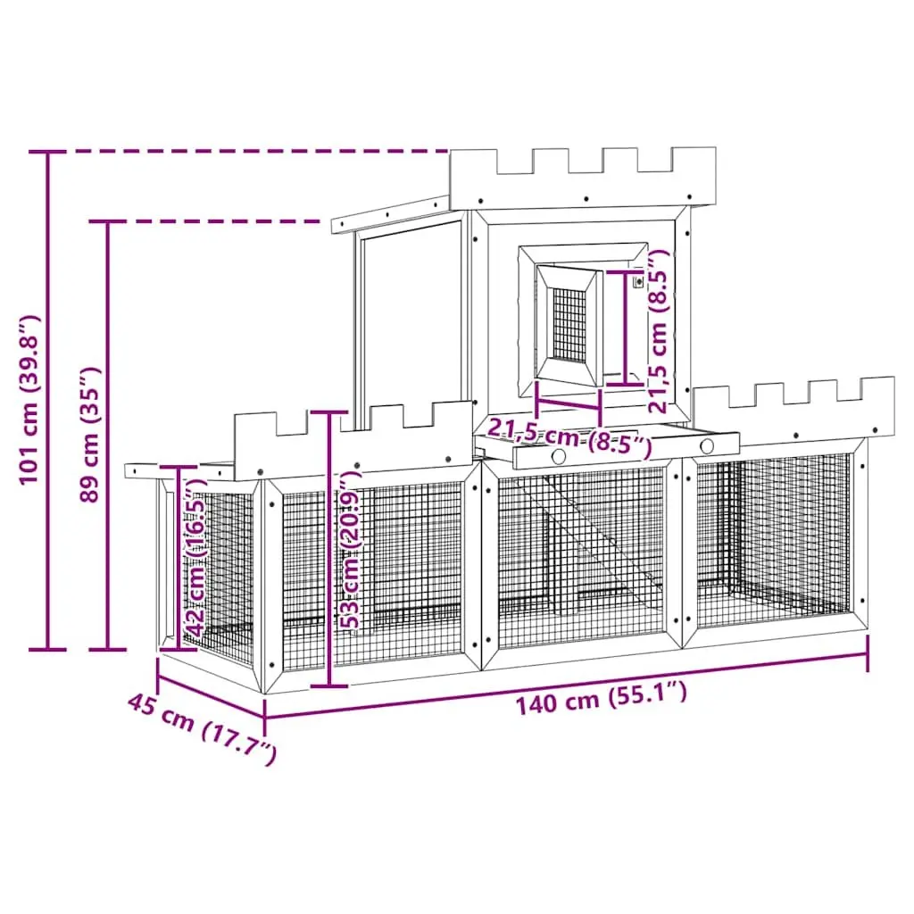 Outdoor Rabbit Hutch Large 2 Layer Cage House Small Animal Enclosure Brown Pine Wood