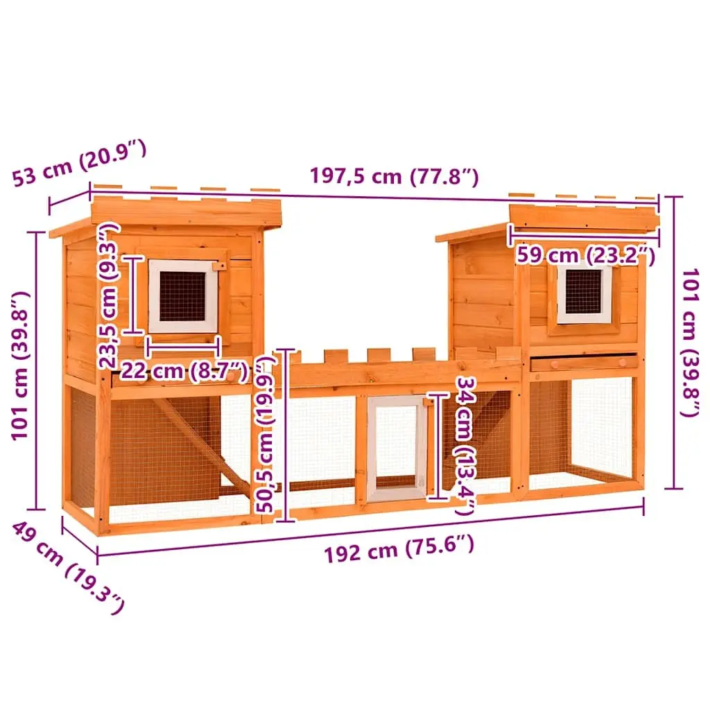 Rabbit Hutch Double House Outdoor Pet Cage 2 Layer Brown