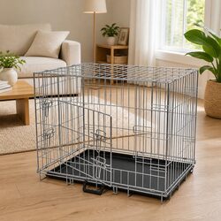 Foldable Metal Dog Bench M Black Crate Cage Training Portable Pet Enclosure