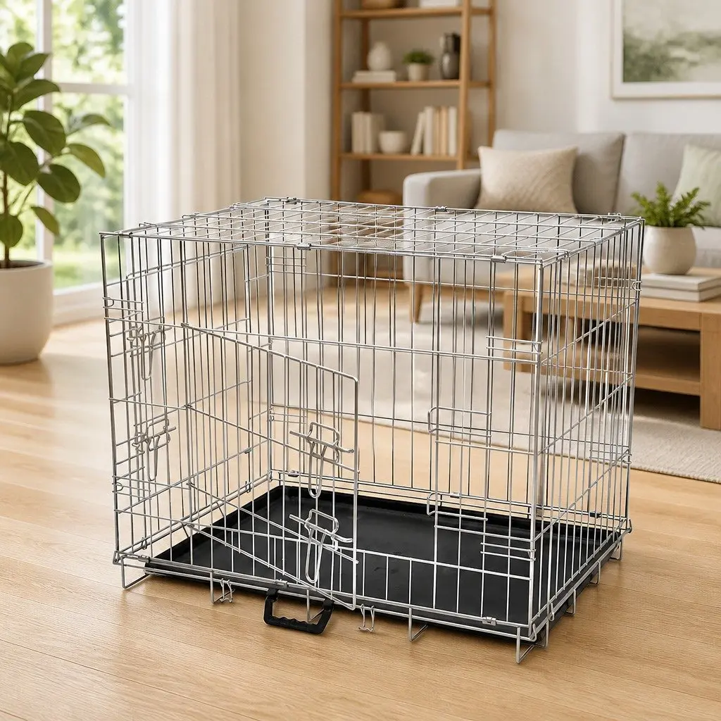 Foldable Metal Dog Bench Large Black Portable Pet Crate Cage Training