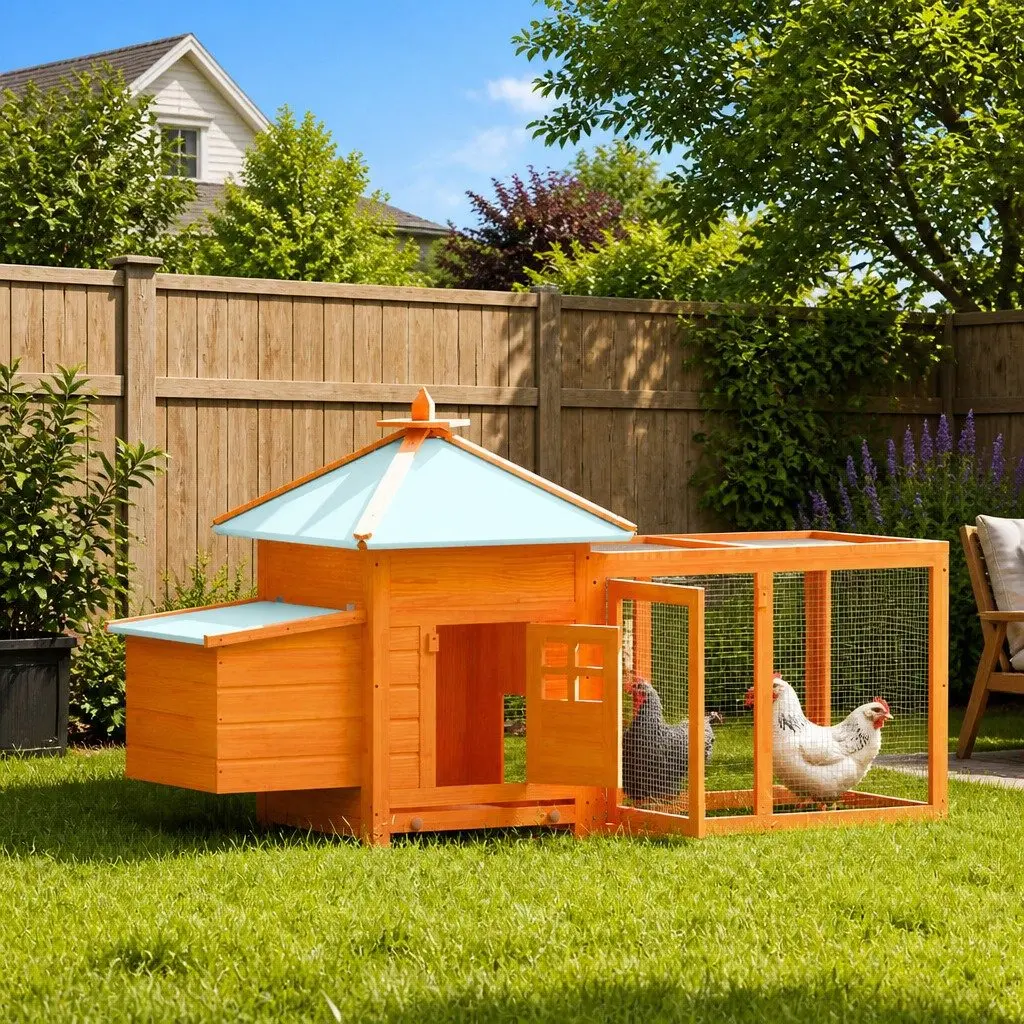 Outdoor Chicken Coop Nesting Box Run Large Iron Mesh Waterproof Fabric Brown