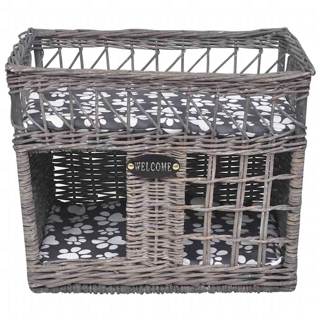 Cat Tree Willow Pet House Bed Scratching Post with Cushion Grey Square