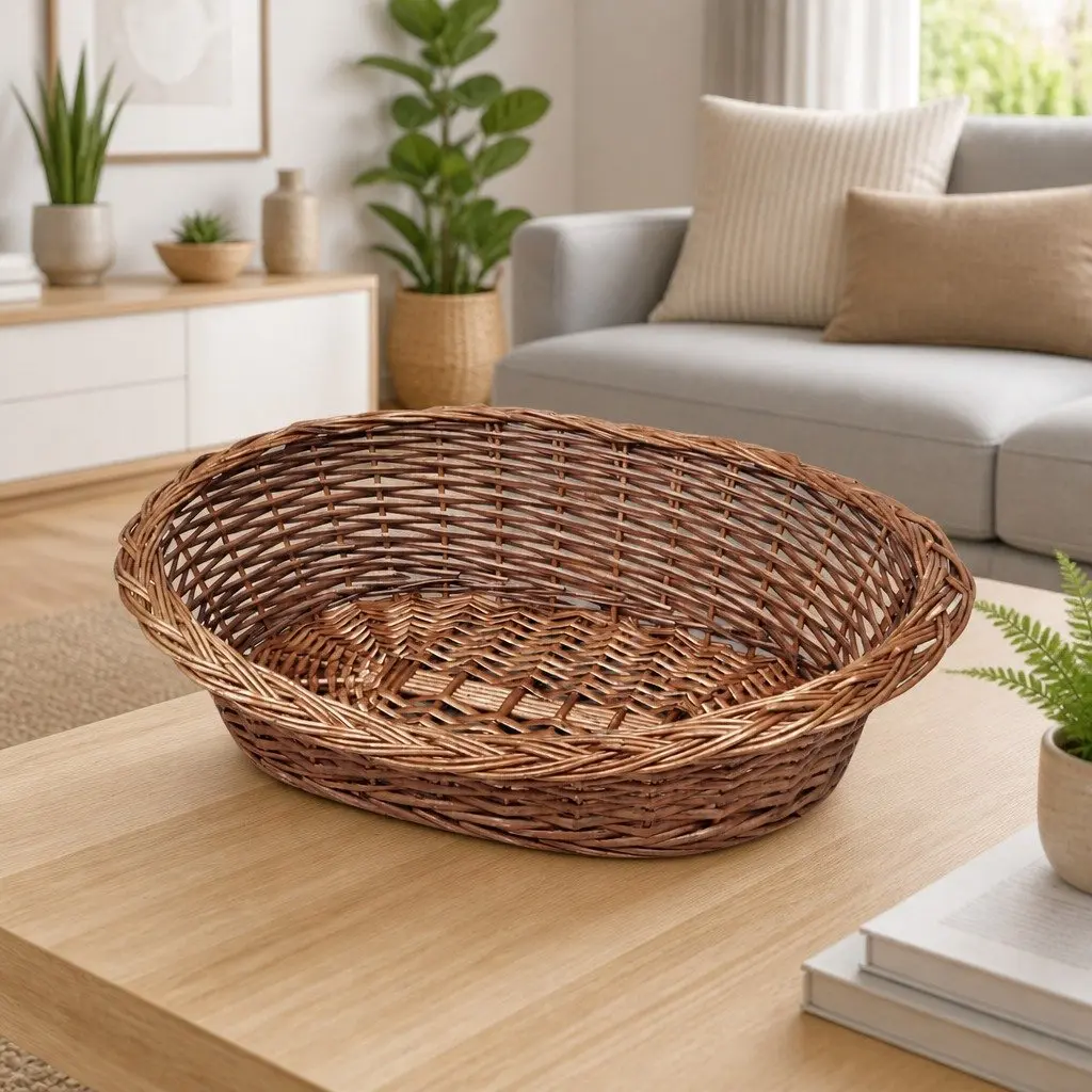 Dog Basket Pet Bed 50cm Brown Willow Woven Indoor Outdoor