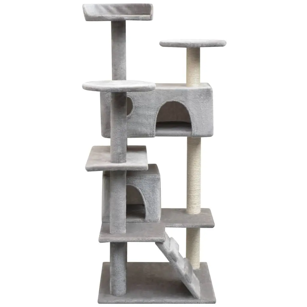 Multi-Level Cat Tree Play Centre 125cm Grey Plush Material Sisal Scratching Posts