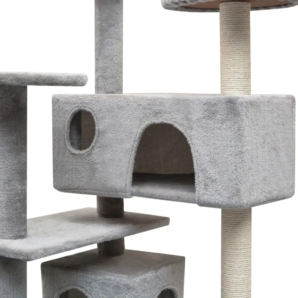 Multi-Level Cat Tree Play Centre 125cm Grey Plush Material Sisal Scratching Posts