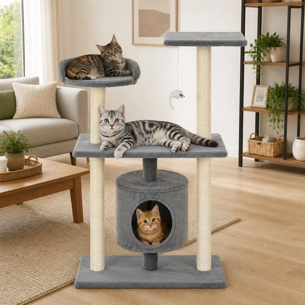 Cat Tree Multi-Level Climbing Play Centre 95cm Grey
