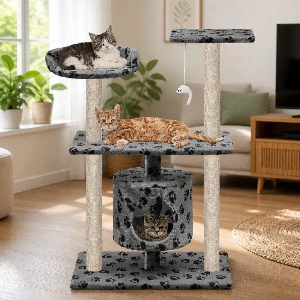 Cat Tree Multi-Level Play Centre 95cm Grey with Sisal Scratching Posts