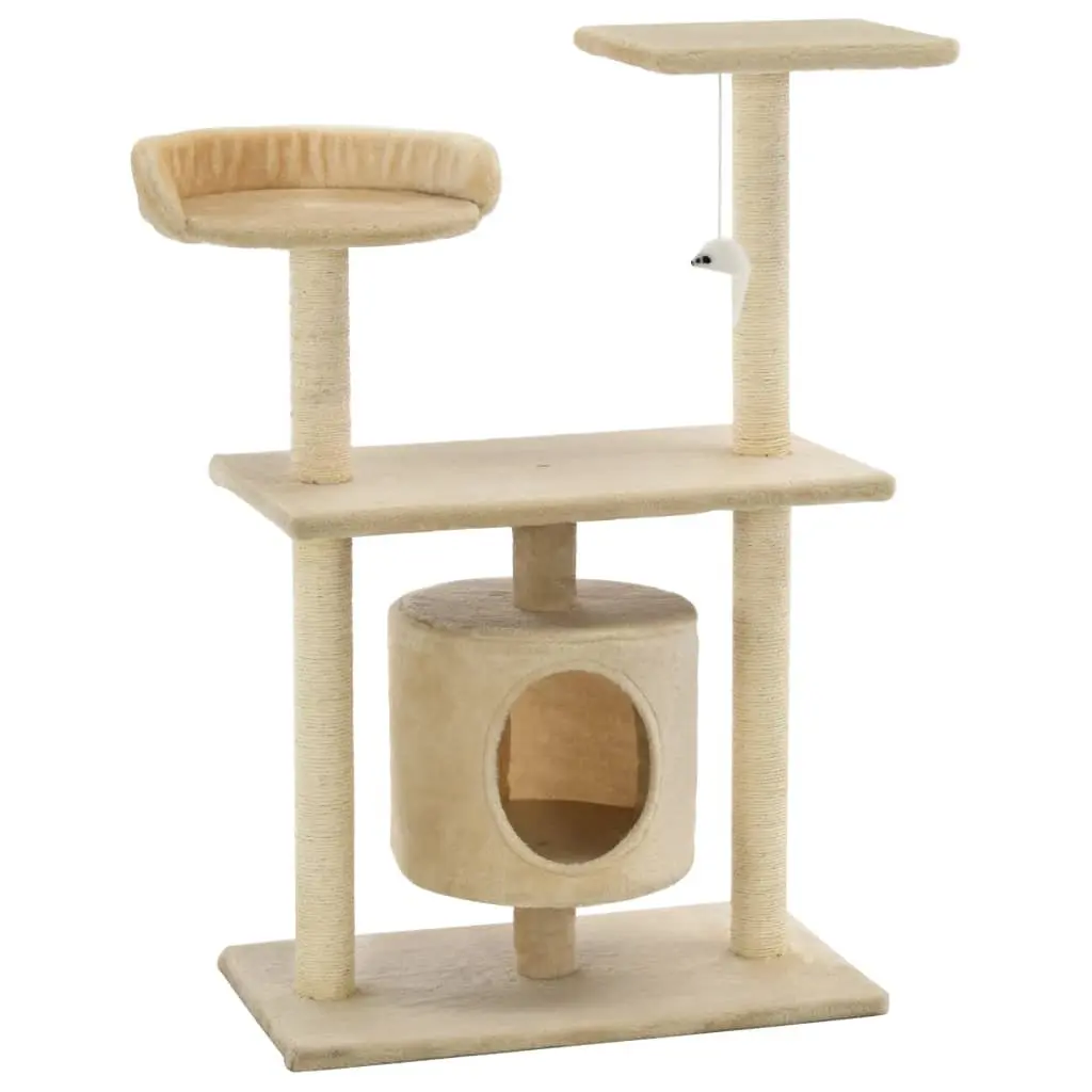 Cat Tree Multi-Level Play Centre 95cm Beige Sisal Scratching Posts House Perch