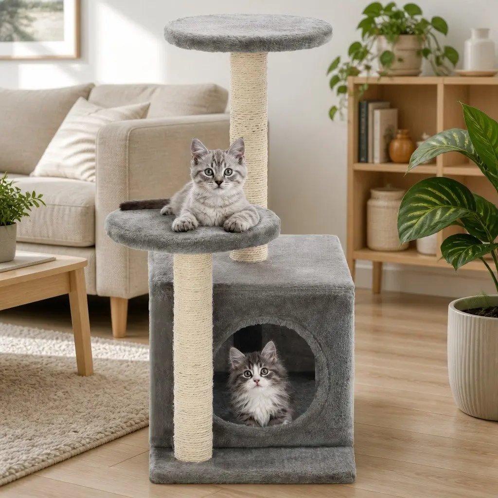 Cat Tree Scratching Posts 60cm Grey Plush Play Centre for Cats