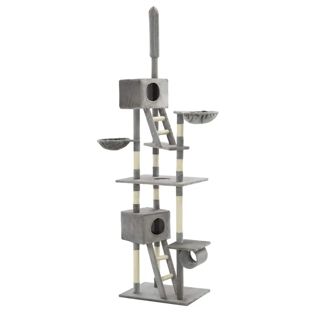 Multi-Level Scratching Post Tower for Cats Grey 230-260cm Cat Furniture