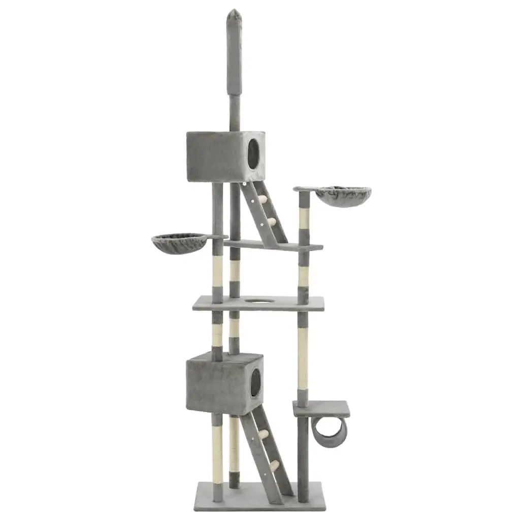Multi-Level Scratching Post Tower for Cats Grey 230-260cm Cat Furniture