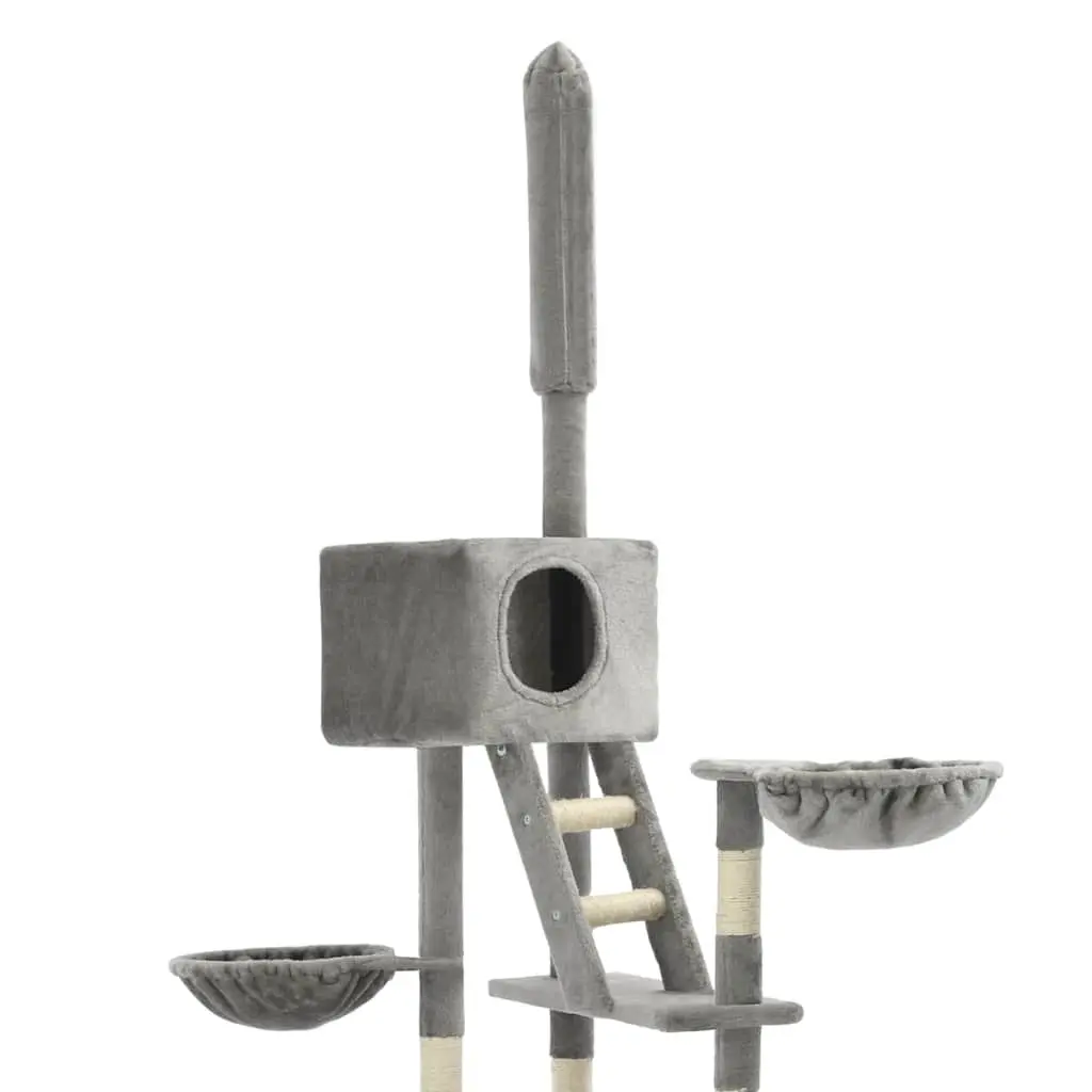 Multi-Level Scratching Post Tower for Cats Grey 230-260cm Cat Furniture
