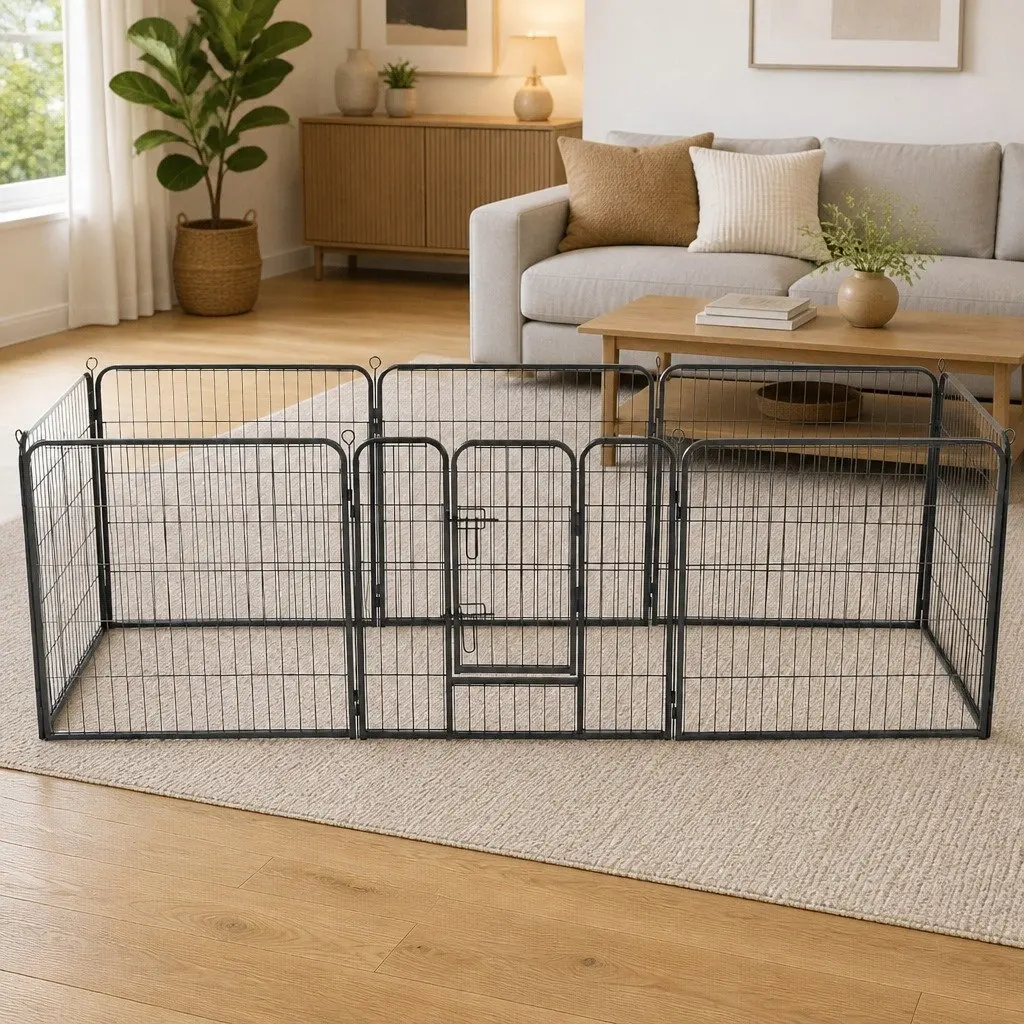 Dog Playpen 8 Panels Steel Enclosure 80x80cm Black Indoor Outdoor