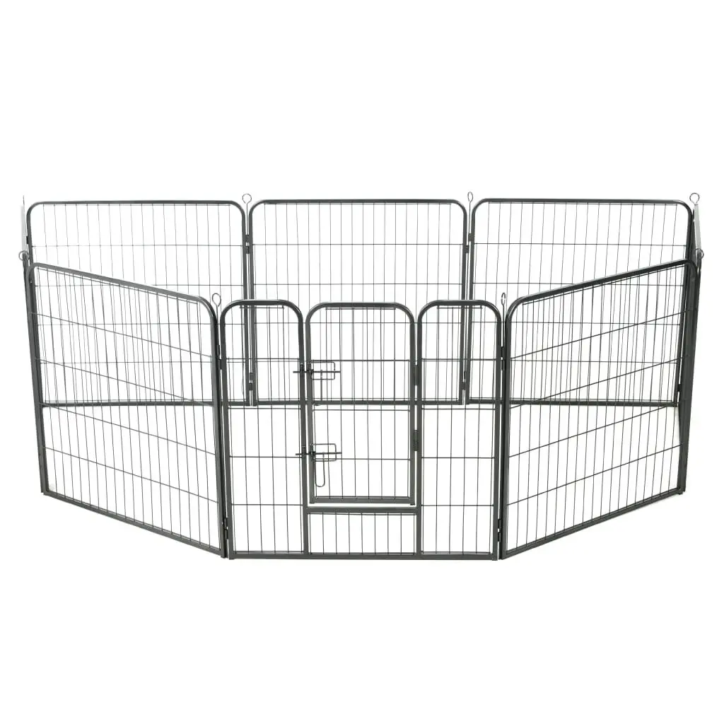 Dog Playpen 8 Panels Steel Enclosure 80x80cm Black Indoor Outdoor
