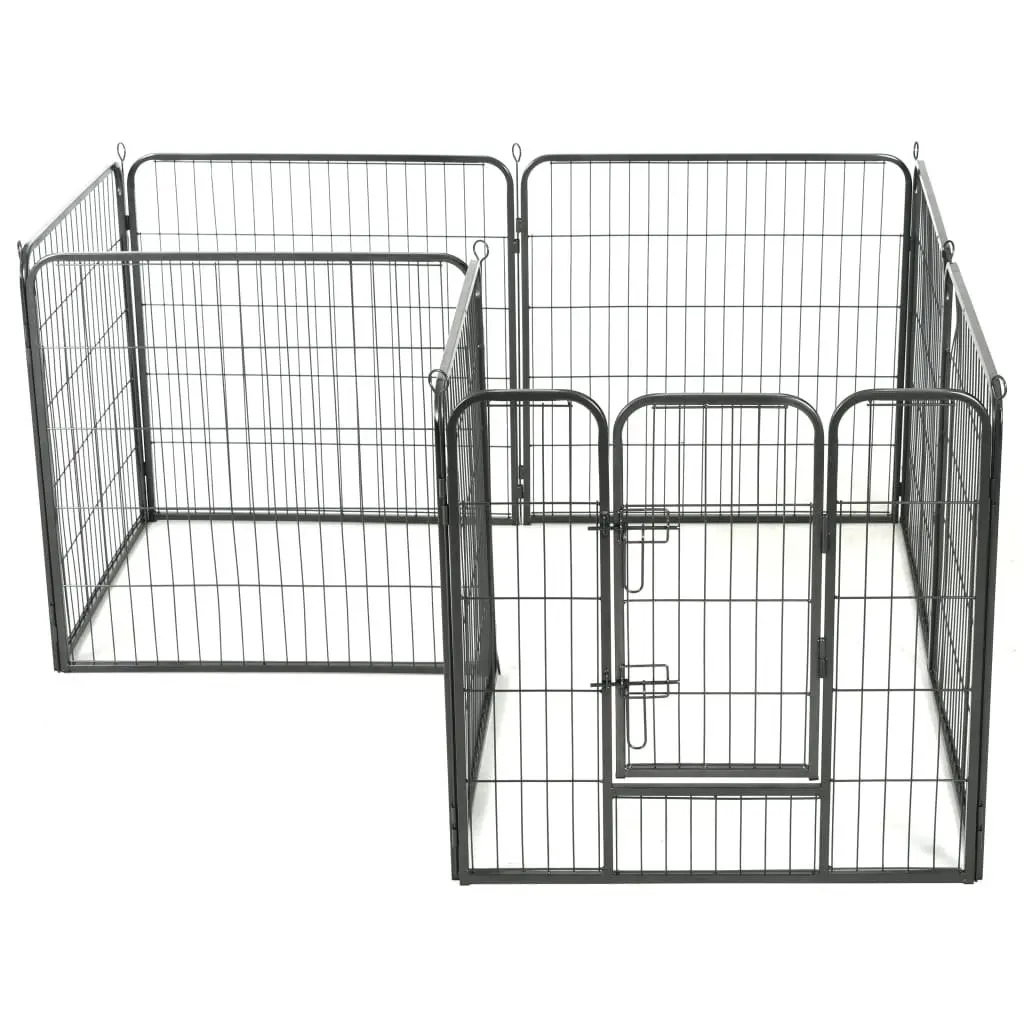 Dog Playpen 8 Panels Steel Enclosure 80x80cm Black Indoor Outdoor