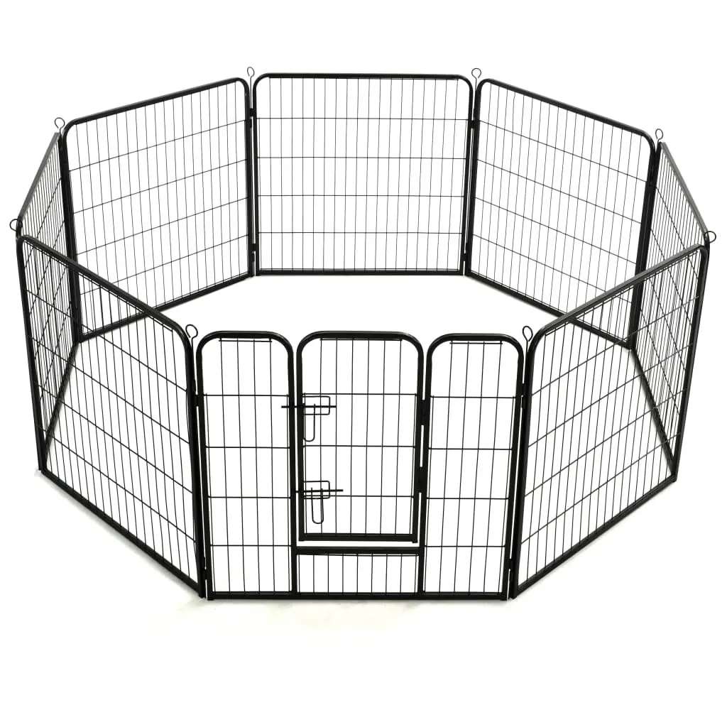Dog Playpen 8 Panels Steel Enclosure 80x80cm Black Indoor Outdoor