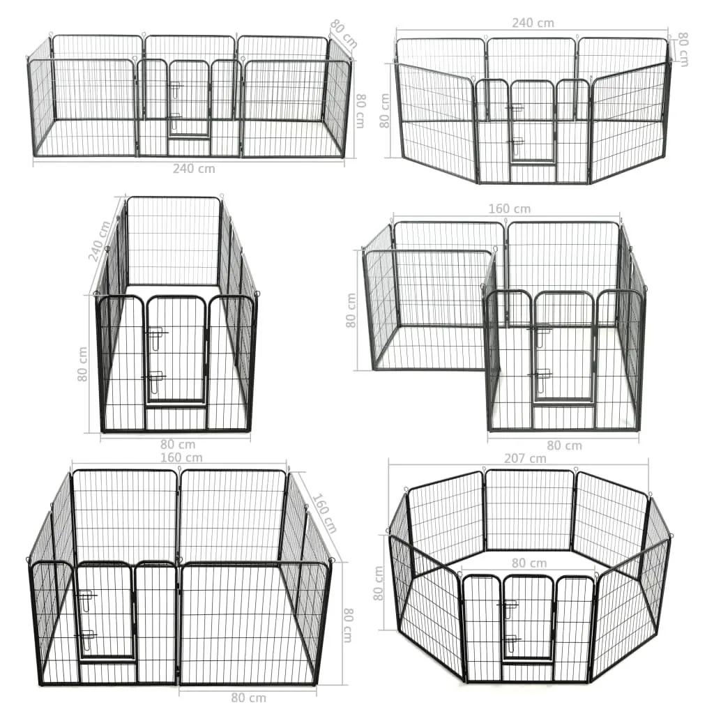 Dog Playpen 8 Panels Steel Enclosure 80x80cm Black Indoor Outdoor