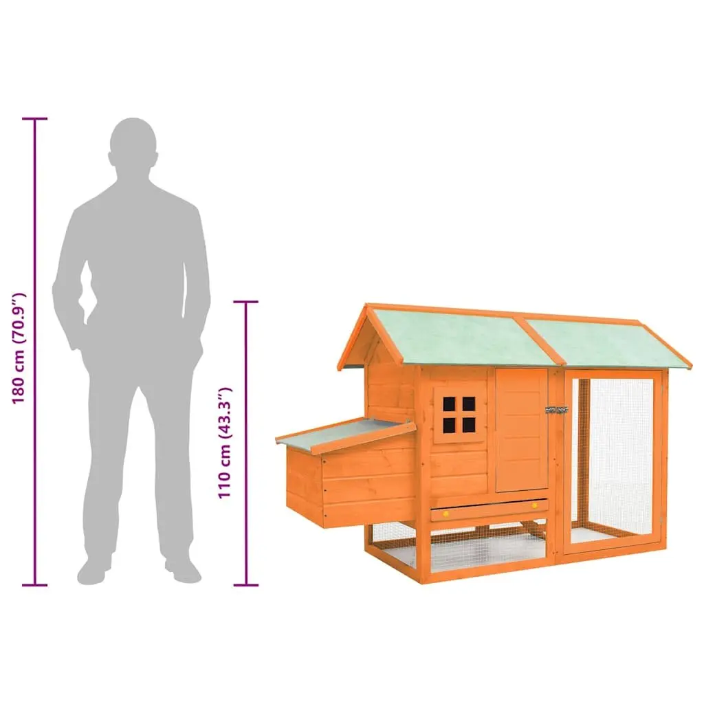 Chicken Cage Coop Hutch Wooden Hen House 170x81x110 cm Brown