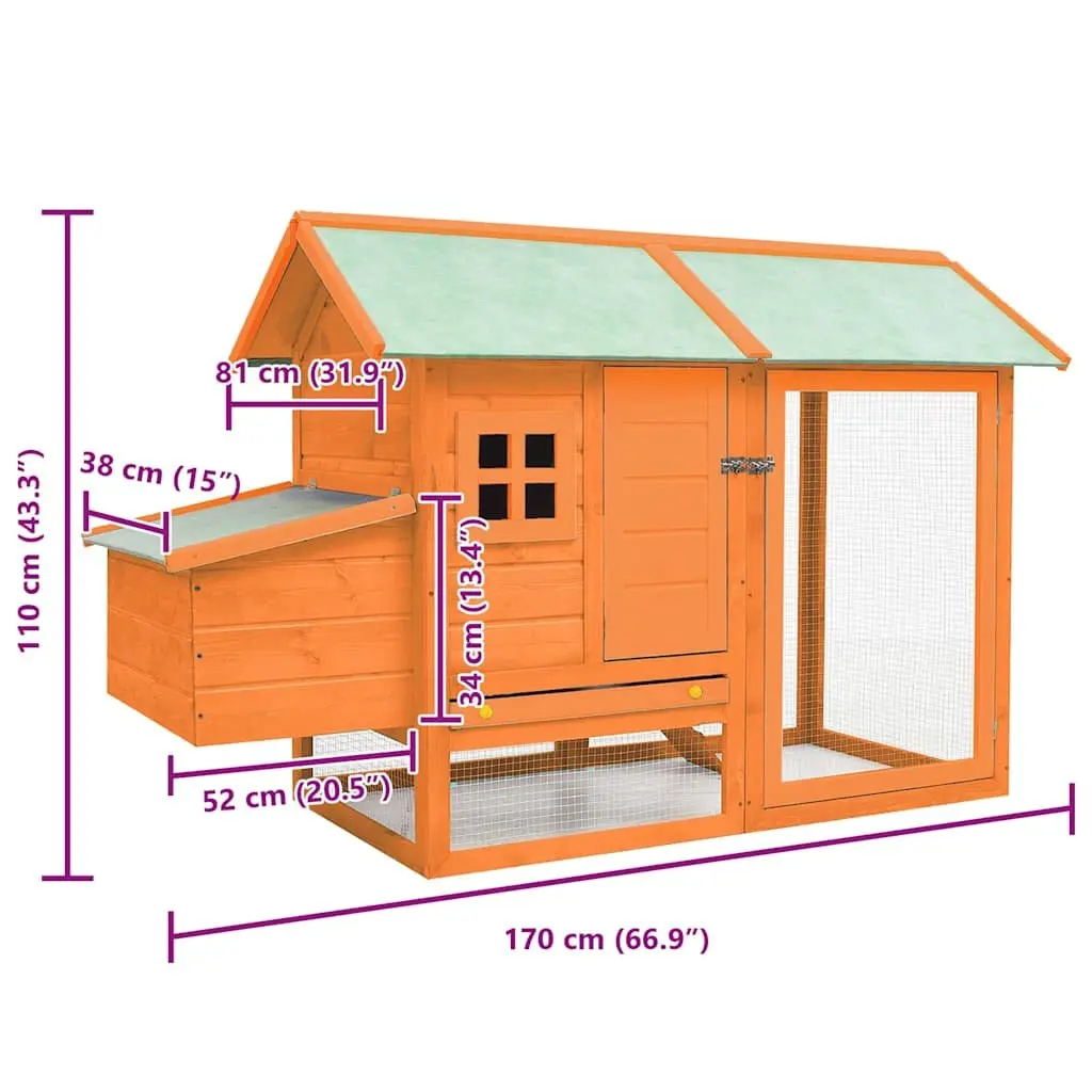 Chicken Cage Coop Hutch Wooden Hen House 170x81x110 cm Brown